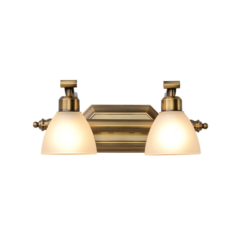 Frosted Glass Brass Wall Lamp Bell Shaped Country Style Vanity Sconce Light for Bathroom 2.0 Brass Clearhalo 'Vanity Lights' 'Wall Lights' Lighting' 2465220