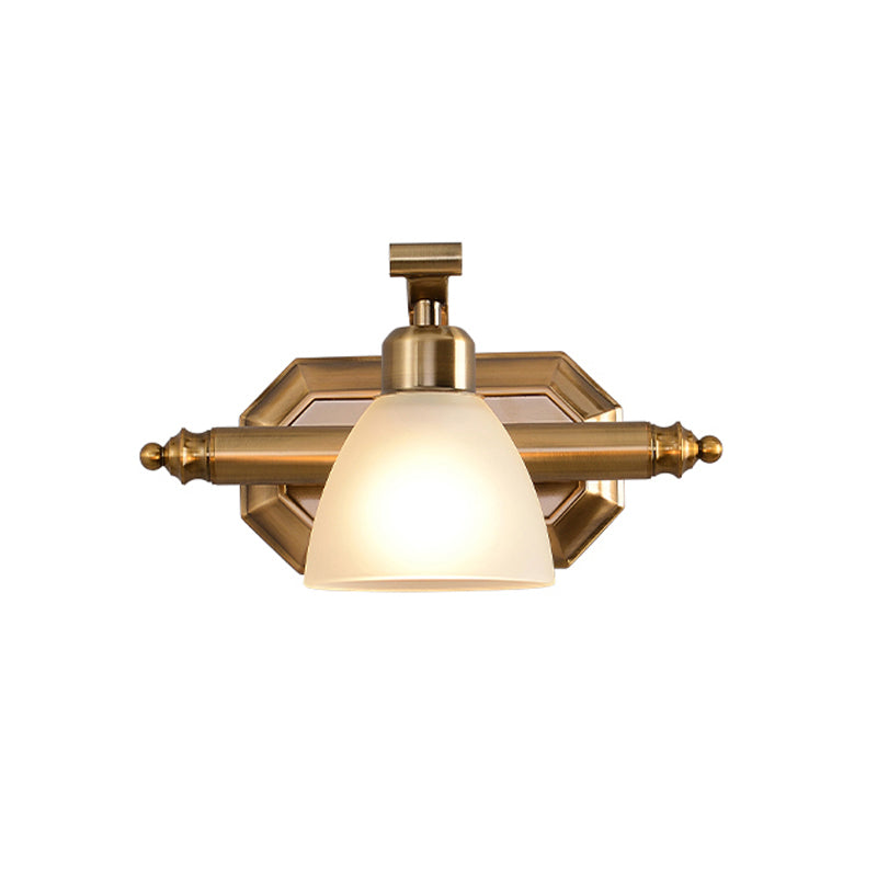 Frosted Glass Brass Wall Lamp Bell Shaped Country Style Vanity Sconce Light for Bathroom 1.0 Brass Clearhalo 'Vanity Lights' 'Wall Lights' Lighting' 2465222