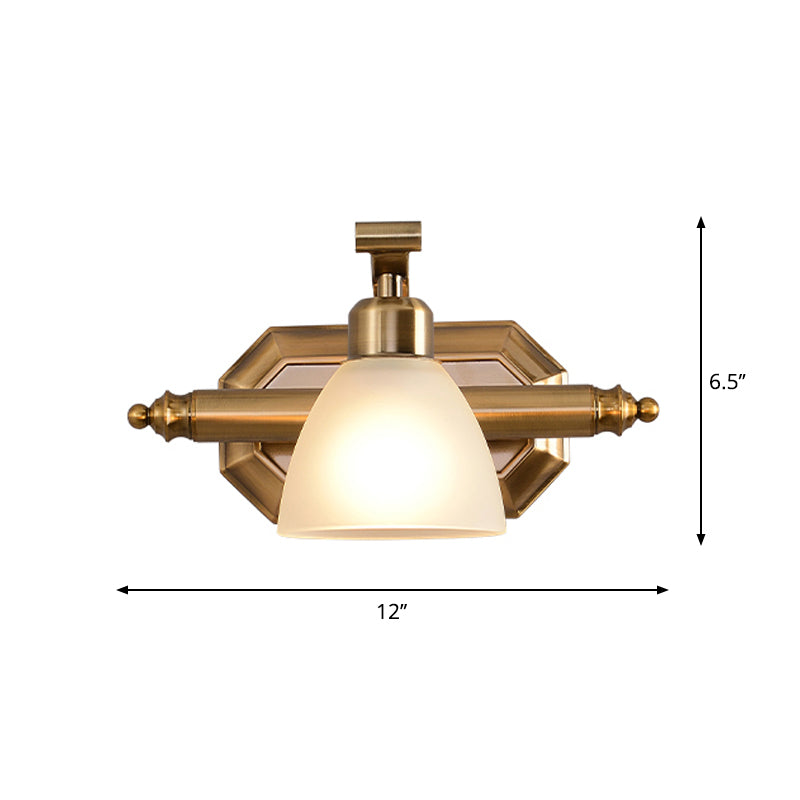 Frosted Glass Brass Wall Lamp Bell Shaped Country Style Vanity Sconce Light for Bathroom Clearhalo 'Vanity Lights' 'Wall Lights' Lighting' 2465228