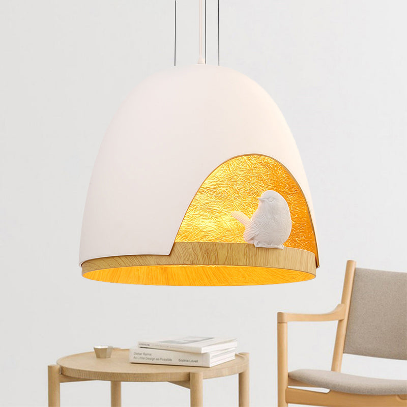 Dome Pendant Lighting Contemporary 1 Light Resin White/Black Hanging Lamp Fixture with Nest and Bird Design Clearhalo 'Ceiling Lights' 'Modern Pendants' 'Modern' 'Pendant Lights' 'Pendants' Lighting' 246523