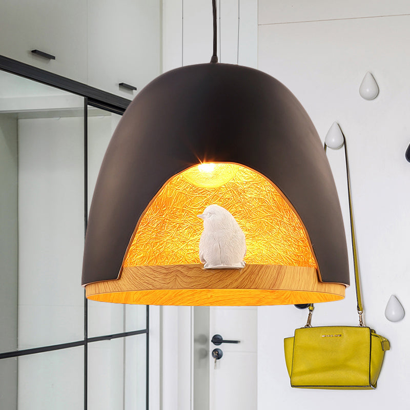 Dome Pendant Lighting Contemporary 1 Light Resin White/Black Hanging Lamp Fixture with Nest and Bird Design Black Clearhalo 'Ceiling Lights' 'Modern Pendants' 'Modern' 'Pendant Lights' 'Pendants' Lighting' 246524