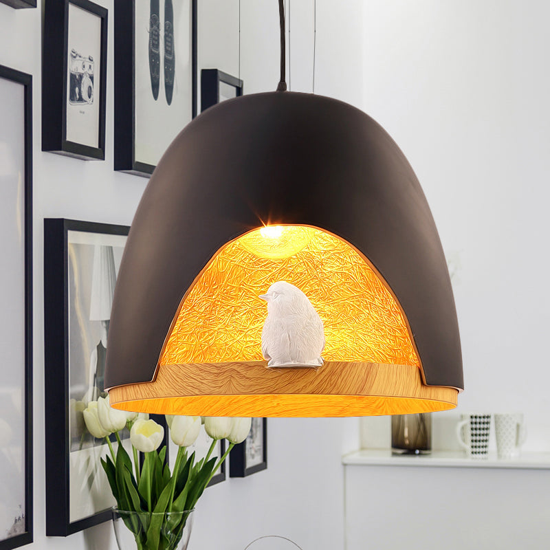 Dome Pendant Lighting Contemporary 1 Light Resin White/Black Hanging Lamp Fixture with Nest and Bird Design Clearhalo 'Ceiling Lights' 'Modern Pendants' 'Modern' 'Pendant Lights' 'Pendants' Lighting' 246525