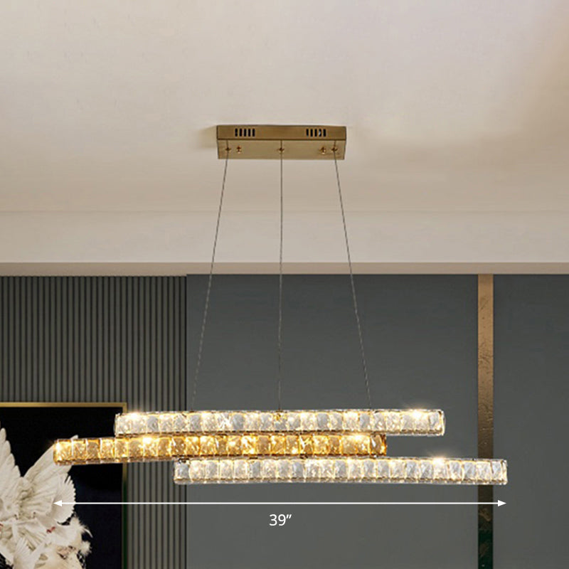 Crystal Encrusted Linear Island Light Fixture Minimalist LED Gold Suspension Pendant Light Clearhalo 'Ceiling Lights' 'Island Lights' Lighting' 2465259