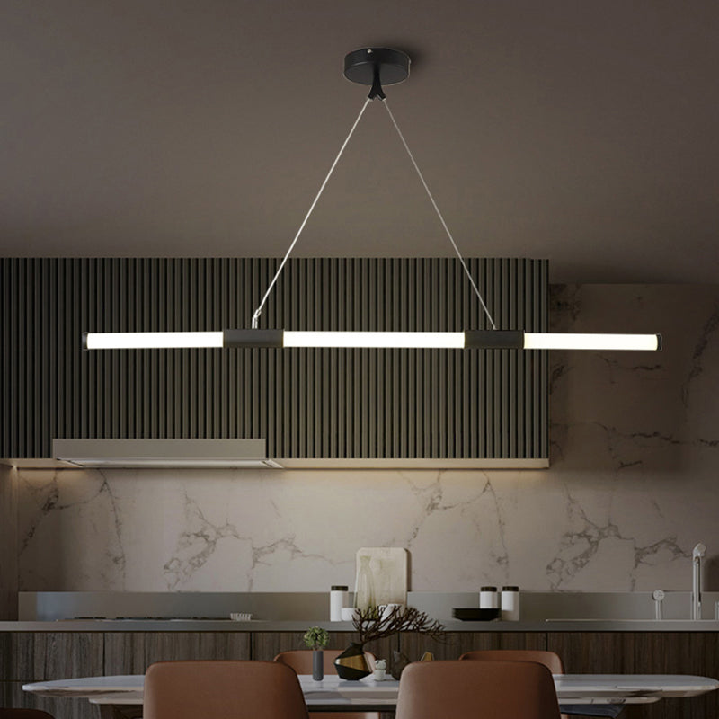 Frosted White Glass Tube Pendant Lamp Minimalist Black LED Island Lighting for Office Clearhalo 'Ceiling Lights' 'Island Lights' Lighting' 2465274