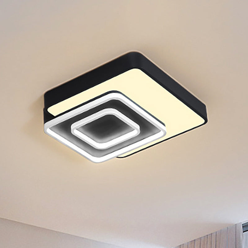 Black Square Flush Mount Lighting Contemporary Led 15"/19" Wide Acrylic Flush Mount Light Fixture in White/Warm Light Black Clearhalo 'Ceiling Lights' 'Close To Ceiling Lights' 'Close to ceiling' 'Flush mount' Lighting' 246529