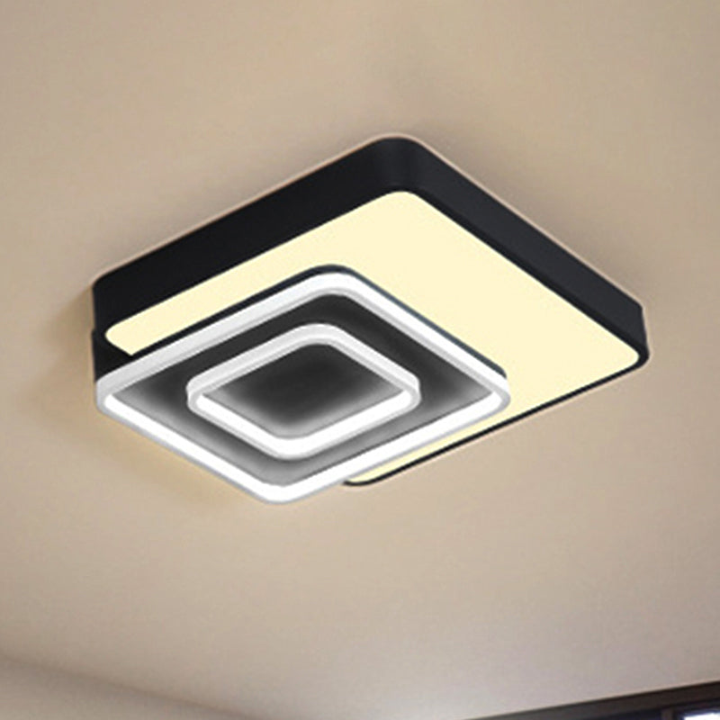 Black Square Flush Mount Lighting Contemporary Led 15"/19" Wide Acrylic Flush Mount Light Fixture in White/Warm Light Clearhalo 'Ceiling Lights' 'Close To Ceiling Lights' 'Close to ceiling' 'Flush mount' Lighting' 246530