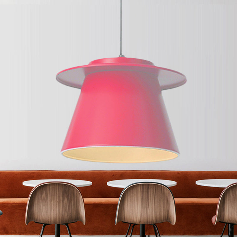 Barrel Shape Pendant Lamp Modernist Metal 1 Light Black/Brown/Blue Hanging Ceiling Light for Restaurant Pink Clearhalo 'Ceiling Lights' 'Modern Pendants' 'Modern' 'Pendant Lights' 'Pendants' Lighting' 246538