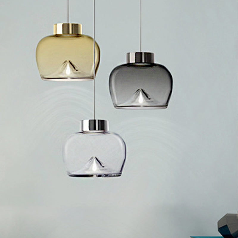 Dome Pendant Lighting Nordic Style Tan/Clear/Smoky Glass 1 Light Hanging Ceiling Lamp in Warm Light Clearhalo 'Ceiling Lights' 'Glass shade' 'Glass' 'Modern Pendants' 'Modern' 'Pendant Lights' 'Pendants' Lighting' 246551