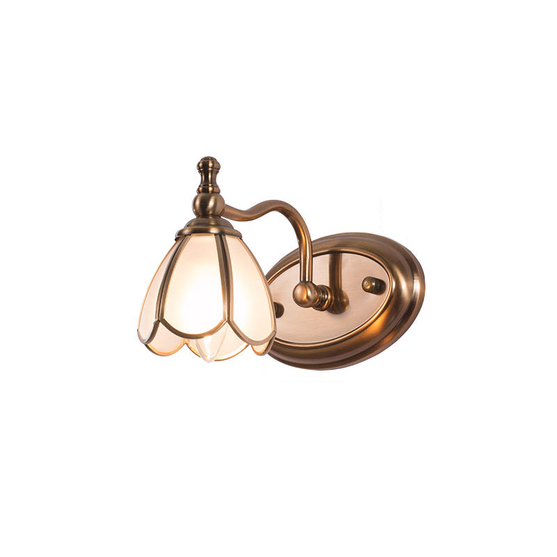 White Glass Scalloped Wall Light Colonial-Chic Bathroom Vanity Lighting Ideas in Bronze 1.0 Bronze Clearhalo 'Vanity Lights' 'Wall Lights' Lighting' 2465549