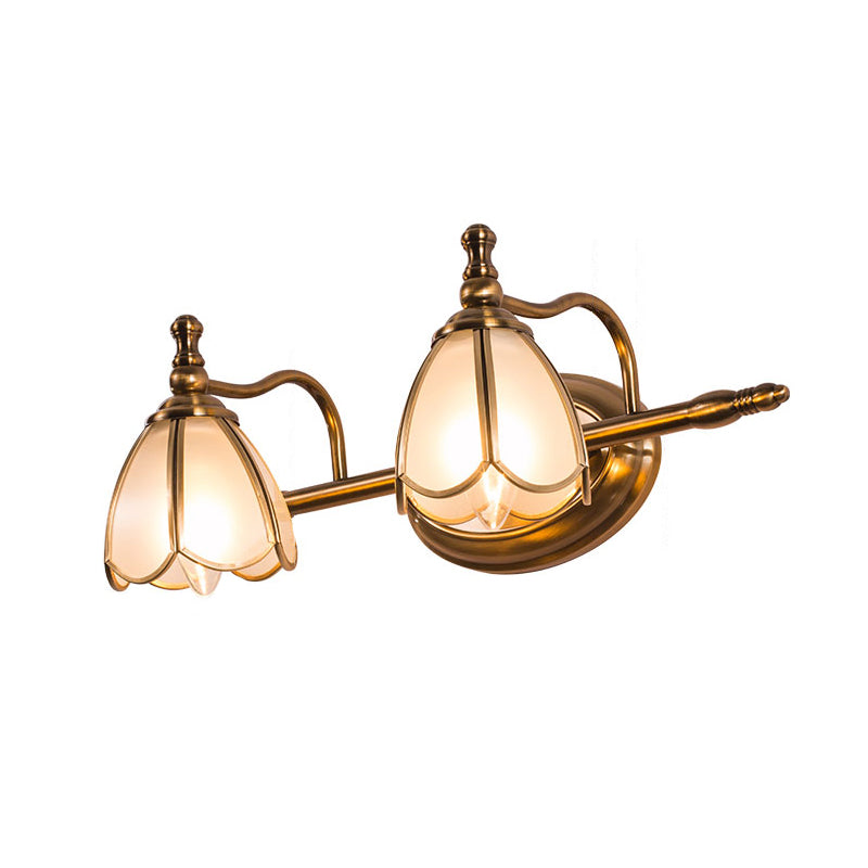 White Glass Scalloped Wall Light Colonial-Chic Bathroom Vanity Lighting Ideas in Bronze 2.0 Bronze Clearhalo 'Vanity Lights' 'Wall Lights' Lighting' 2465550