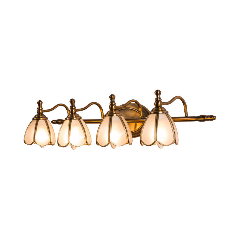 White Glass Scalloped Wall Light Colonial-Chic Bathroom Vanity Lighting Ideas in Bronze 4.0 Bronze Clearhalo 'Vanity Lights' 'Wall Lights' Lighting' 2465554