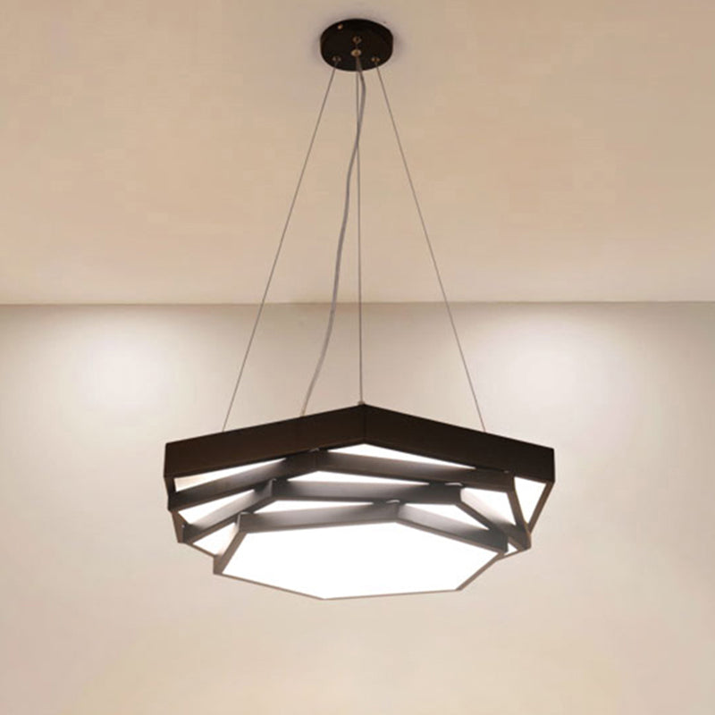 Hexagonal Metal Pendant Light Contemporary LED Dining Room Hanging Lamp in Black/White, Warm/White/Natural Light Black Clearhalo 'Ceiling Lights' 'Modern Pendants' 'Modern' 'Pendant Lights' 'Pendants' Lighting' 246557