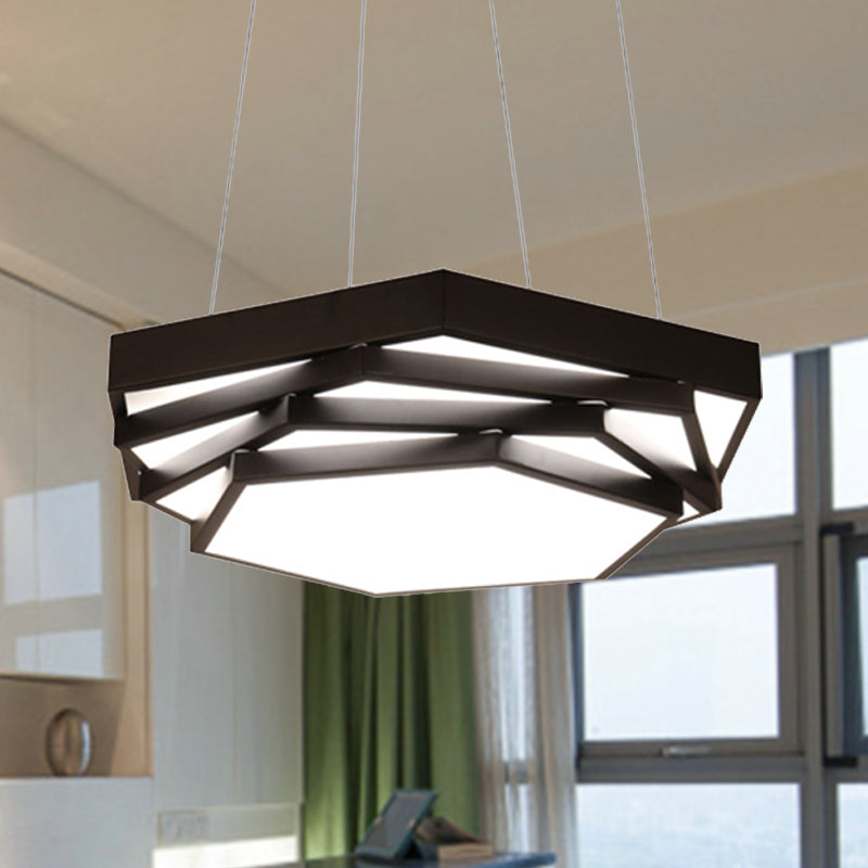 Hexagonal Metal Pendant Light Contemporary LED Dining Room Hanging Lamp in Black/White, Warm/White/Natural Light Clearhalo 'Ceiling Lights' 'Modern Pendants' 'Modern' 'Pendant Lights' 'Pendants' Lighting' 246558