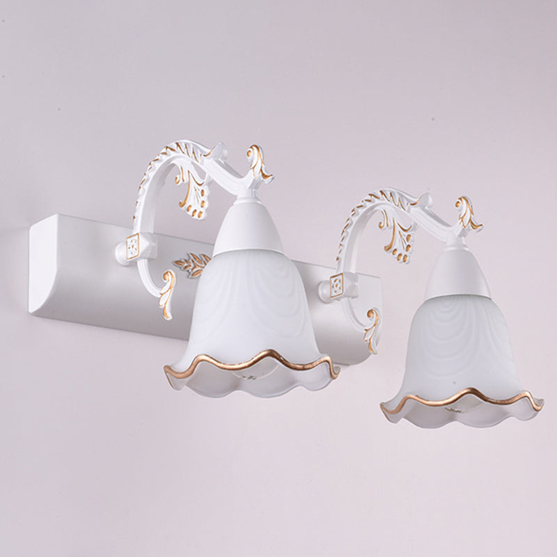 Classic Flower Vanity Wall Sconce Ivory Glass Wall Mount Lighting Fixture for Bath 2.0 White Clearhalo 'Vanity Lights' 'Wall Lights' Lighting' 2465584