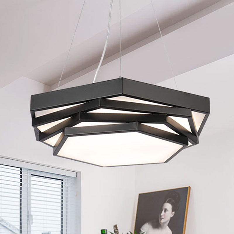 Hexagonal Metal Pendant Light Contemporary LED Dining Room Hanging Lamp in Black/White, Warm/White/Natural Light Clearhalo 'Ceiling Lights' 'Modern Pendants' 'Modern' 'Pendant Lights' 'Pendants' Lighting' 246559