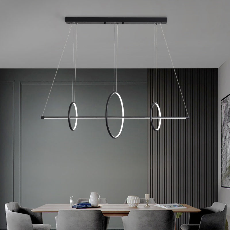 Modernist Line and Circle Hanging Light Metallic Restaurant LED Island Lighting in Black Clearhalo 'Ceiling Lights' 'Island Lights' Lighting' 2465598