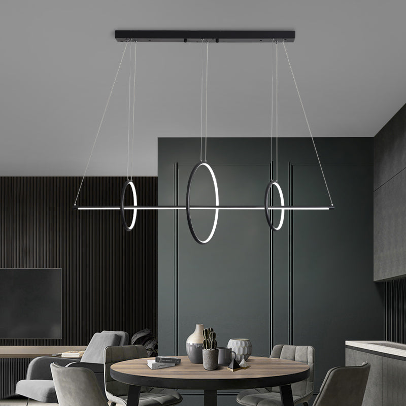 Modernist Line and Circle Hanging Light Metallic Restaurant LED Island Lighting in Black Clearhalo 'Ceiling Lights' 'Island Lights' Lighting' 2465599