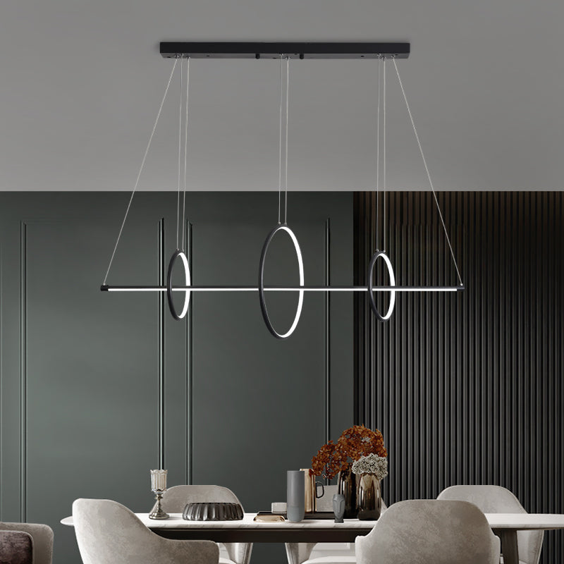 Modernist Line and Circle Hanging Light Metallic Restaurant LED Island Lighting in Black Clearhalo 'Ceiling Lights' 'Island Lights' Lighting' 2465600