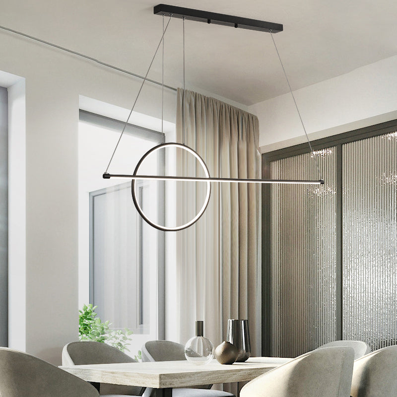 Modernist Line and Circle Hanging Light Metallic Restaurant LED Island Lighting in Black 1 Black Clearhalo 'Ceiling Lights' 'Island Lights' Lighting' 2465602