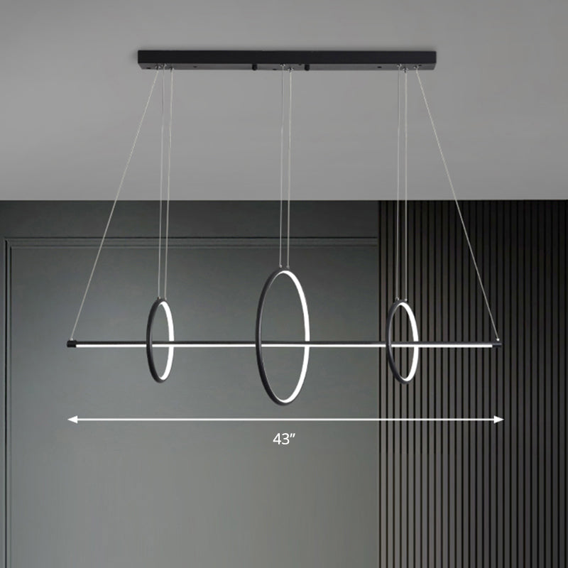 Modernist Line and Circle Hanging Light Metallic Restaurant LED Island Lighting in Black Clearhalo 'Ceiling Lights' 'Island Lights' Lighting' 2465605