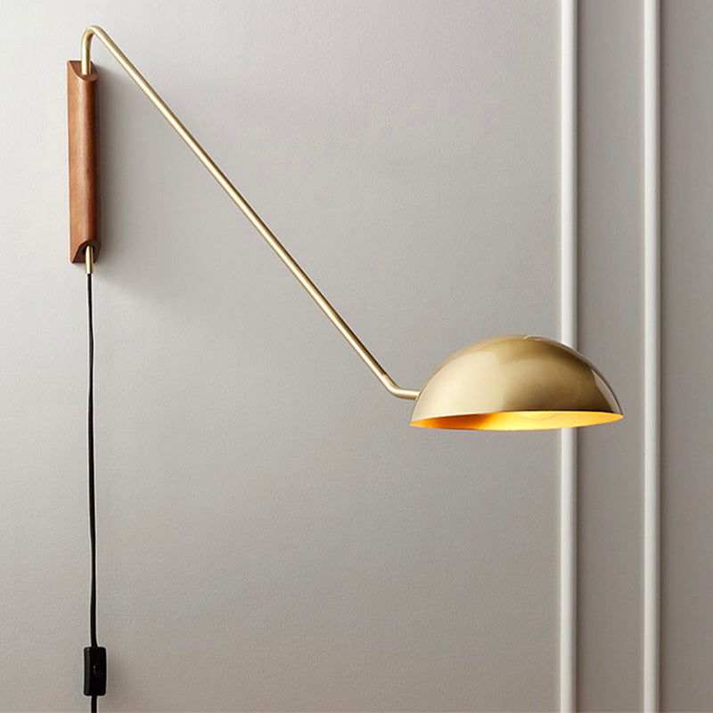 Postmodern Single Task Wall Light Dome Plug-in Wall Mounted Reading Lamp with Metal Shade Gold Clearhalo 'Cast Iron' 'Glass' 'Industrial' 'Modern wall lights' 'Modern' 'Tiffany' 'Traditional wall lights' 'Wall Lamps & Sconces' 'Wall Lights' Lighting' 2465687