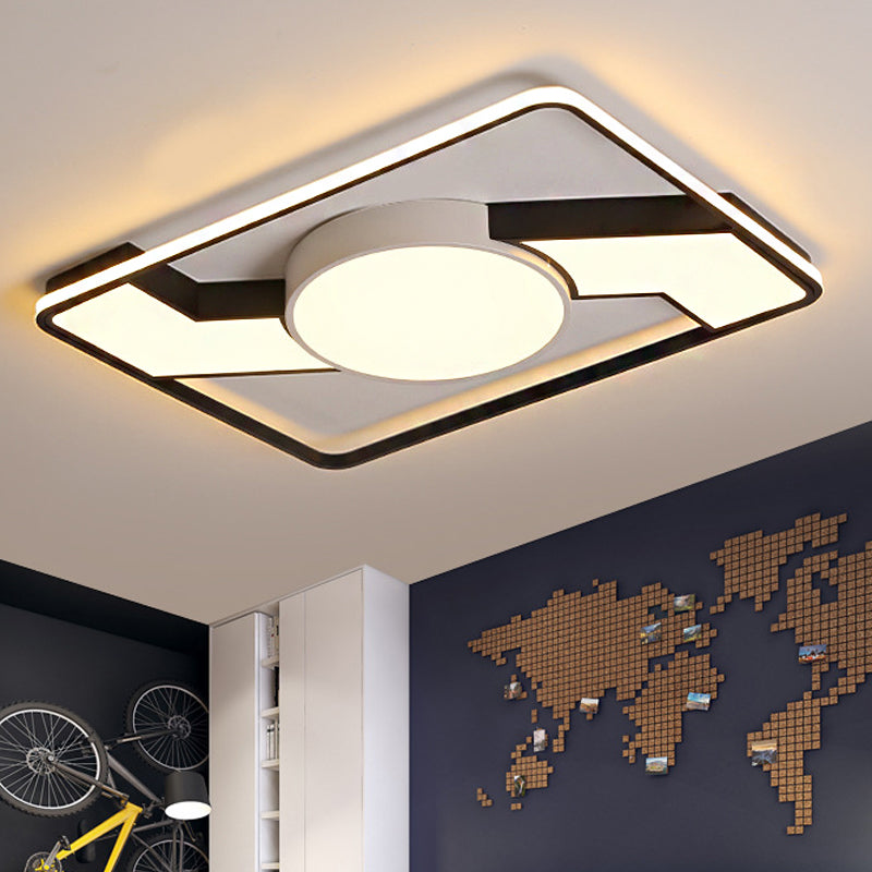 18"/22"/31.5" Wide Modern Led Flush Mount Lamp with Acrylic Shade Black-White Square Flush Mount Light Fixture in White/Warm Light Black-White 31.5" Warm Clearhalo 'Ceiling Lights' 'Close To Ceiling Lights' 'Close to ceiling' 'Flush mount' Lighting' 246575