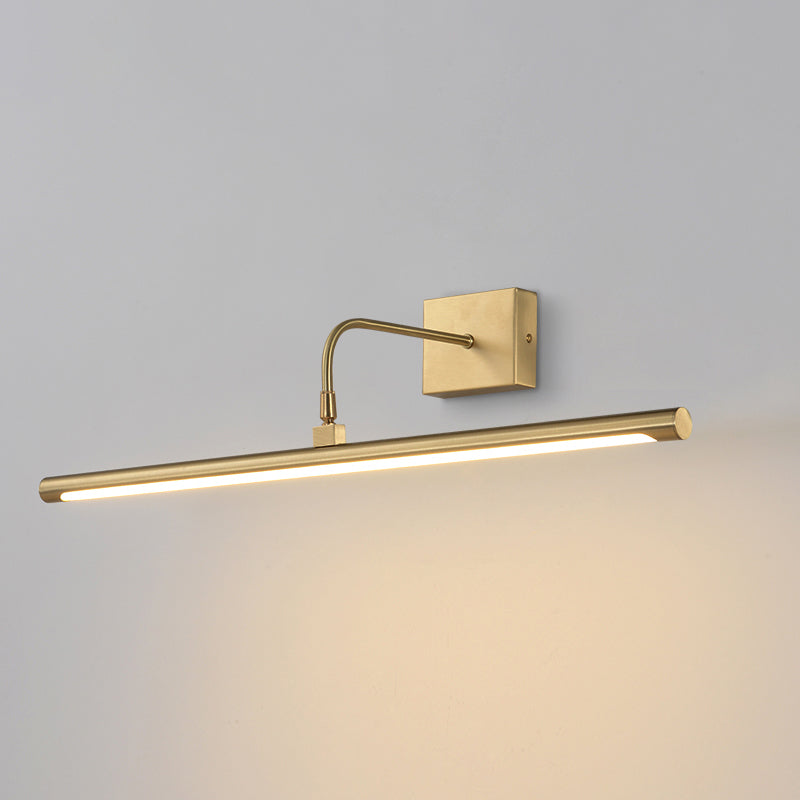 Acrylic Tubular Vanity Wall Sconce Minimalist Bathroom LED Mirror Light with Pivot Joint in Brass Brass 27.5" Clearhalo 'Vanity Lights' 'Wall Lights' Lighting' 2465779