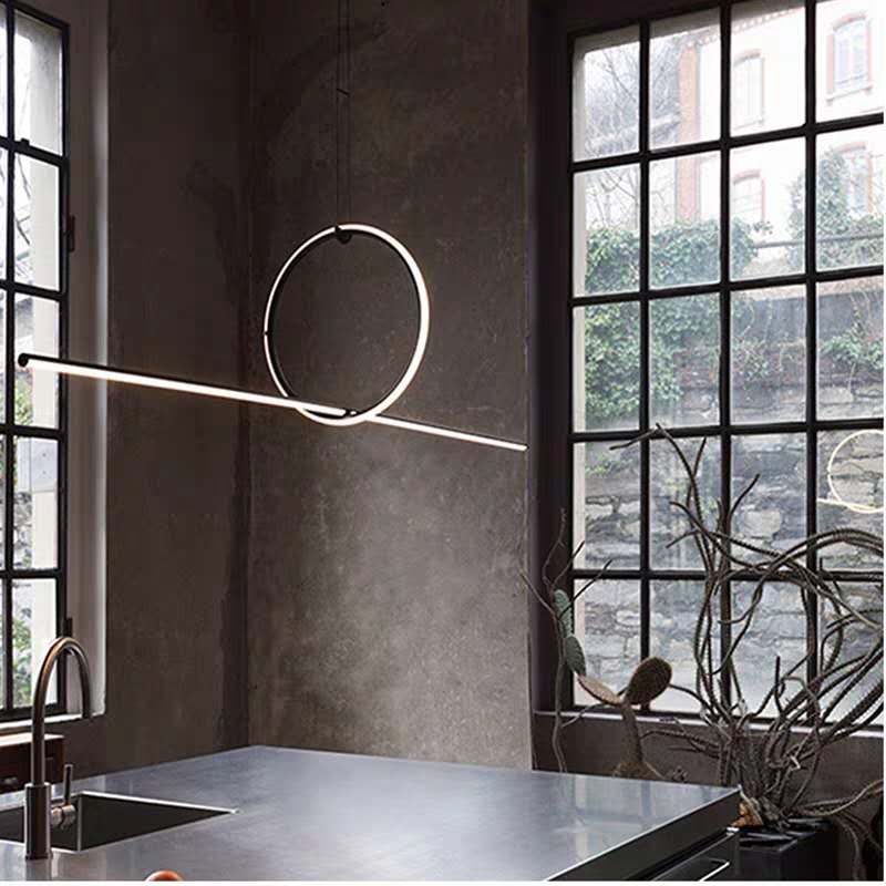 Designer Line Art Pendant Ceiling Light Metallic Dining Room LED Island Light in Black Clearhalo 'Ceiling Lights' 'Island Lights' Lighting' 2465815