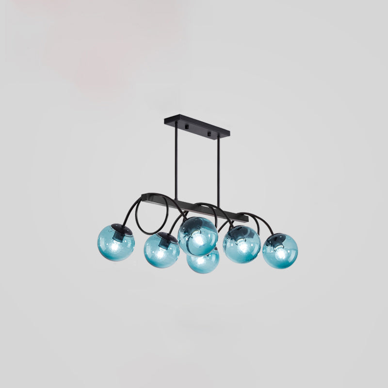 Modern Sphere Island Light Glass Dining Room Suspended Lighting Fixture in Black 6 Black Blue Clearhalo 'Ceiling Lights' 'Island Lights' Lighting' 2465822