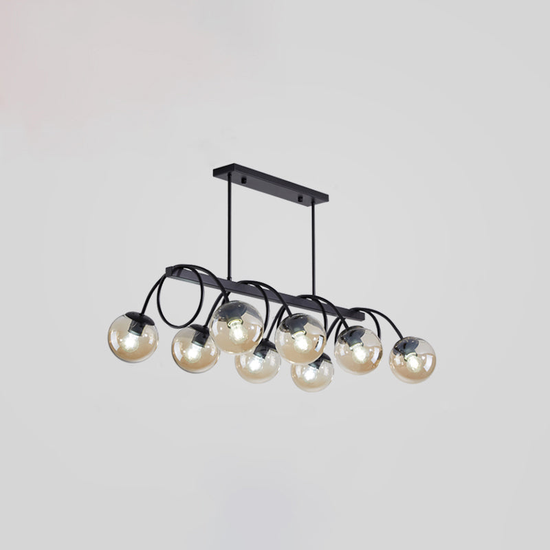 Modern Sphere Island Light Glass Dining Room Suspended Lighting Fixture in Black 8 Black Cognac Clearhalo 'Ceiling Lights' 'Island Lights' Lighting' 2465826