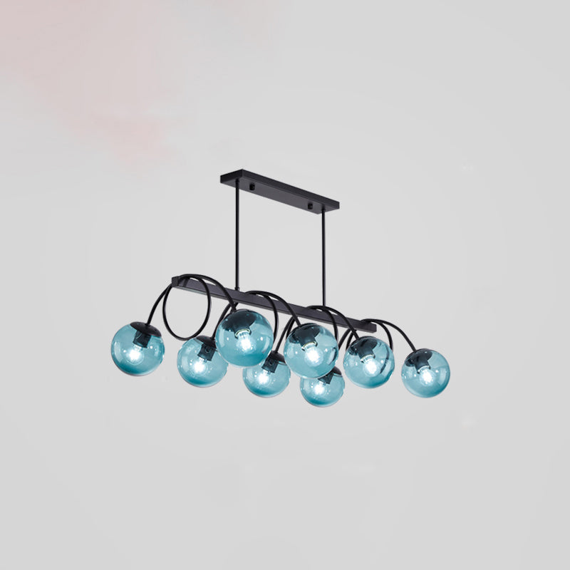 Modern Sphere Island Light Glass Dining Room Suspended Lighting Fixture in Black 8 Black Blue Clearhalo 'Ceiling Lights' 'Island Lights' Lighting' 2465827