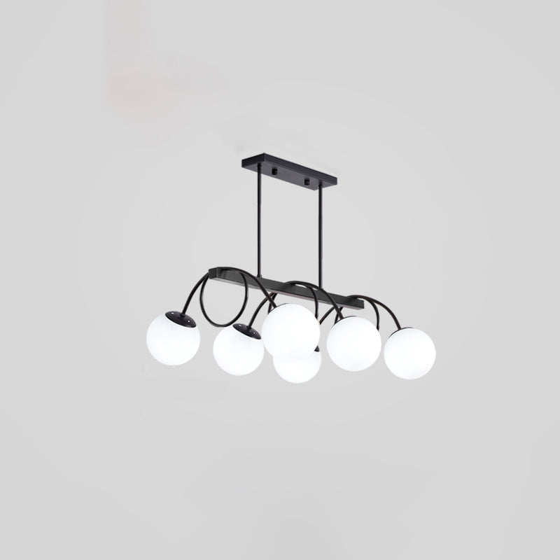 Modern Sphere Island Light Glass Dining Room Suspended Lighting Fixture in Black 6 Black Milk White Clearhalo 'Ceiling Lights' 'Island Lights' Lighting' 2465829