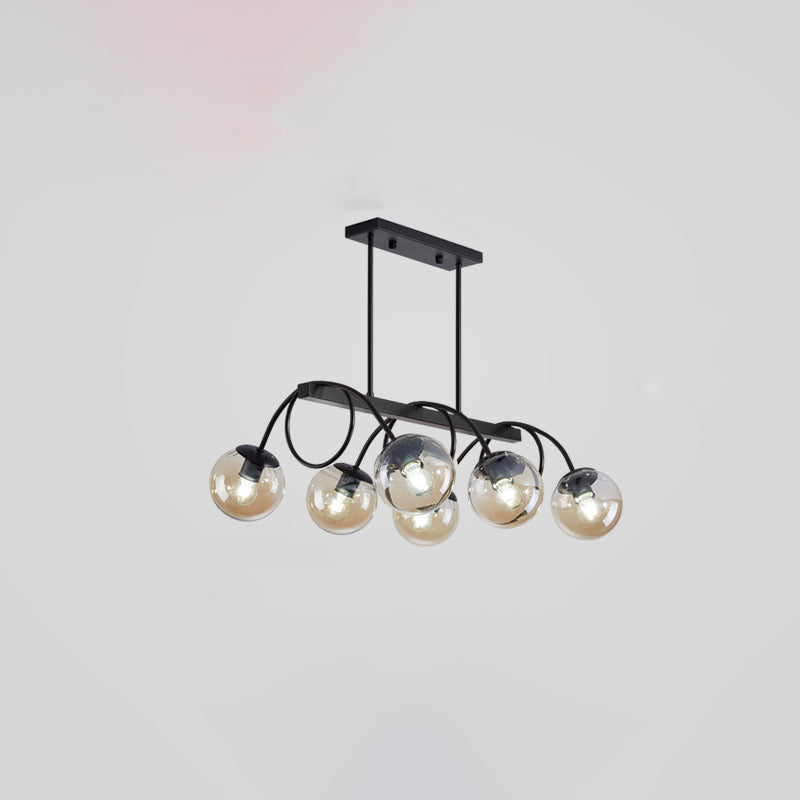 Modern Sphere Island Light Glass Dining Room Suspended Lighting Fixture in Black 6 Black Cognac Clearhalo 'Ceiling Lights' 'Island Lights' Lighting' 2465831