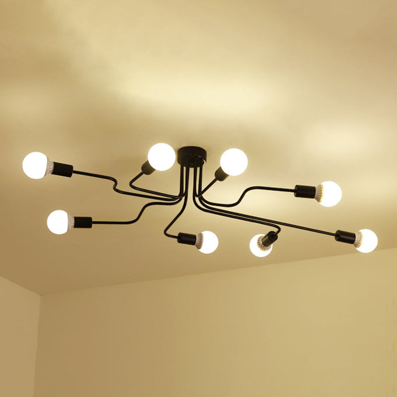 Black Spider Flush Mount Ceiling Light Vintage Metal Living Room Semi Flush Light Clearhalo 'Ceiling Lights' 'Close To Ceiling Lights' 'Close to ceiling' 'Semi-flushmount' Lighting' 2465844