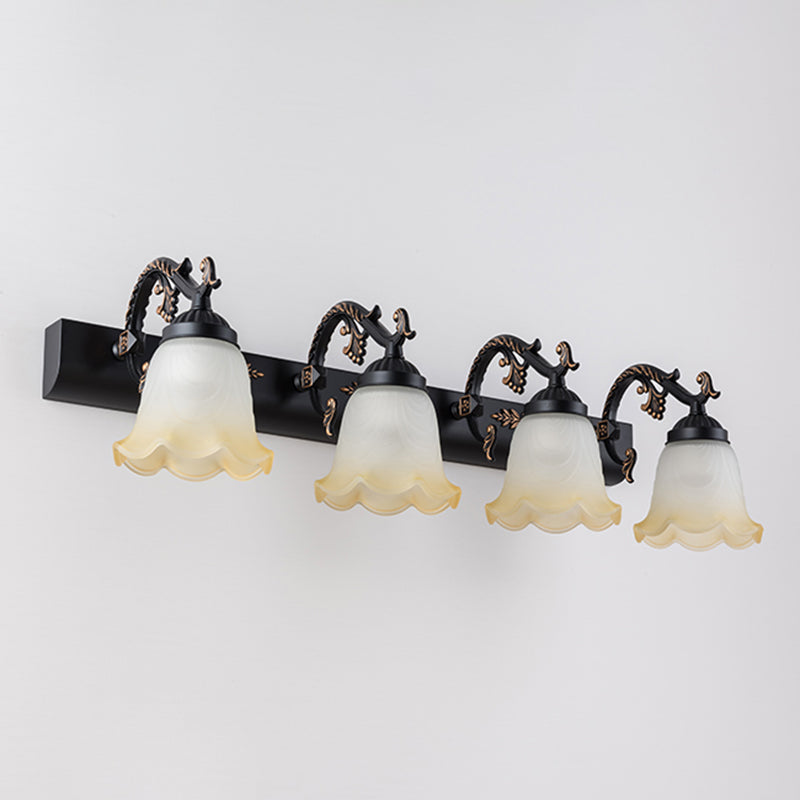 Flower Wall Vanity Light Vintage Ombre Frosted Glass Wall Mount Light for Bathroom 4.0 Black Clearhalo 'Vanity Lights' 'Wall Lights' Lighting' 2465915