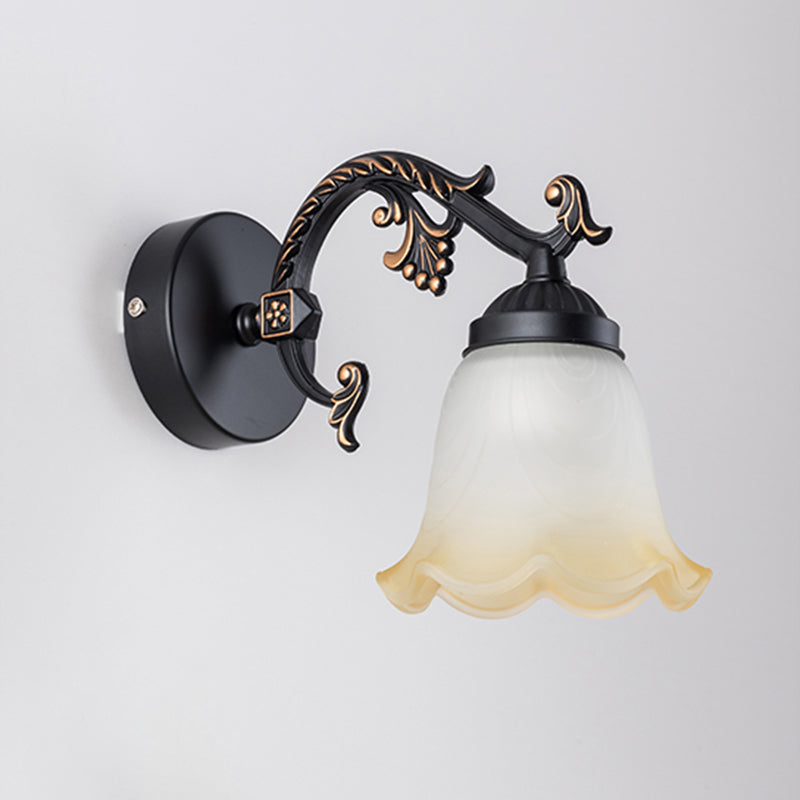 Flower Wall Vanity Light Vintage Ombre Frosted Glass Wall Mount Light for Bathroom 1.0 Black Clearhalo 'Vanity Lights' 'Wall Lights' Lighting' 2465918