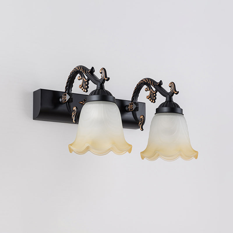 Flower Wall Vanity Light Vintage Ombre Frosted Glass Wall Mount Light for Bathroom 2.0 Black Clearhalo 'Vanity Lights' 'Wall Lights' Lighting' 2465924