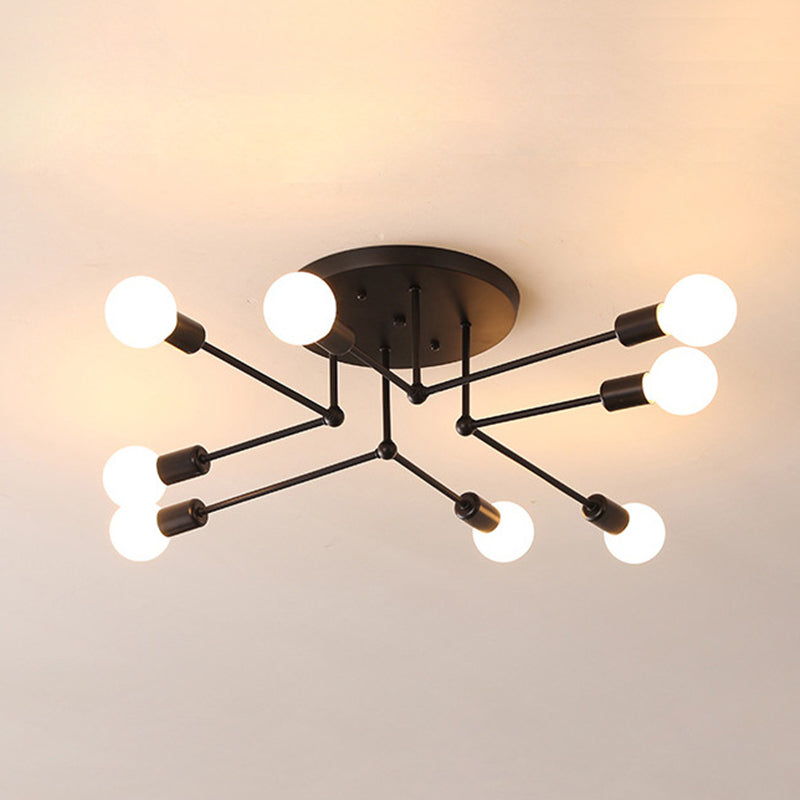 Nordic Bare Bulb Semi Flush Mount Metal Ceiling Light Fixture in Black for Bedroom 8 Black Clearhalo 'Ceiling Lights' 'Close To Ceiling Lights' 'Close to ceiling' 'Semi-flushmount' Lighting' 2466014