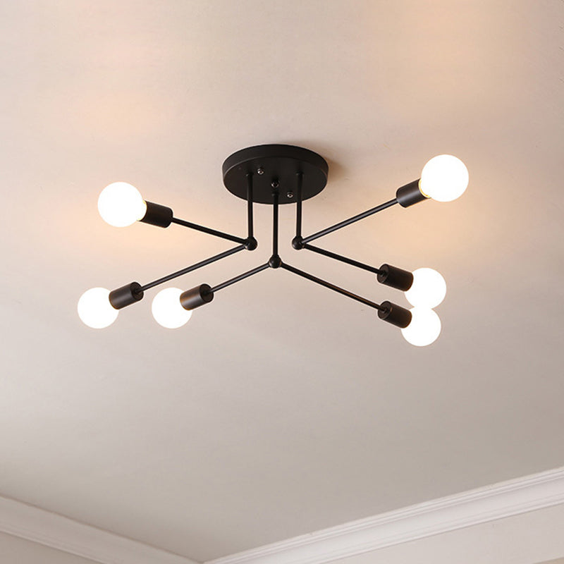 Nordic Bare Bulb Semi Flush Mount Metal Ceiling Light Fixture in Black for Bedroom 6 Black Clearhalo 'Ceiling Lights' 'Close To Ceiling Lights' 'Close to ceiling' 'Semi-flushmount' Lighting' 2466015