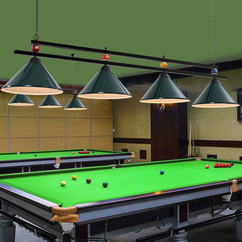 Conical Metal Hanging Island Light Industrial Billiard Club Suspension Pendant Light 4 Green Clearhalo 'Ceiling Lights' 'Island Lights' Lighting' 2466212