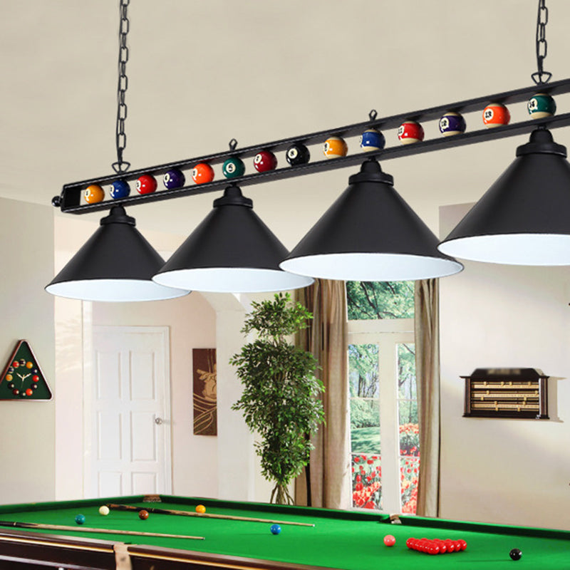 Iron Linear Island Ceiling Light Industrial Country Club Billiard Chandelier with Cone Shade Clearhalo 'Ceiling Lights' 'Island Lights' Lighting' 2466213