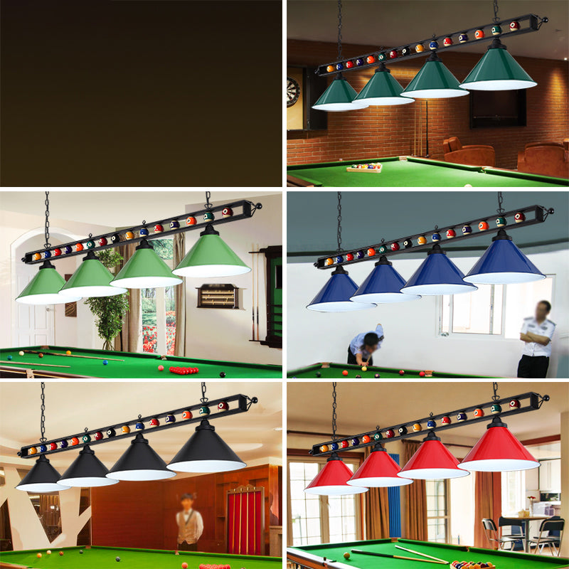 Iron Linear Island Ceiling Light Industrial Country Club Billiard Chandelier with Cone Shade Clearhalo 'Ceiling Lights' 'Island Lights' Lighting' 2466215