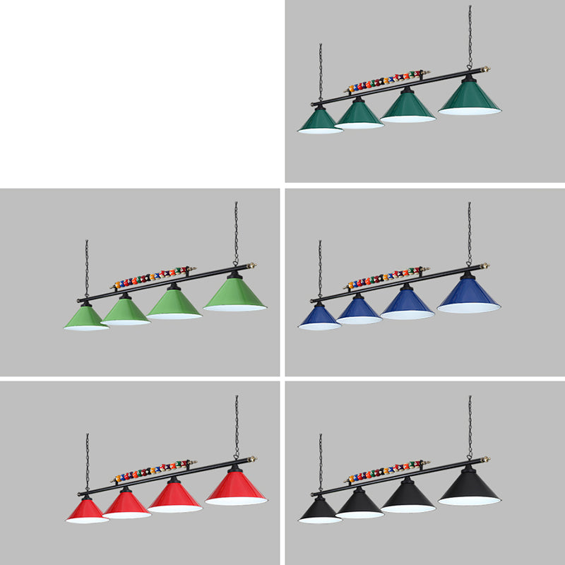 Iron Linear Island Ceiling Light Industrial Country Club Billiard Chandelier with Cone Shade Clearhalo 'Ceiling Lights' 'Island Lights' Lighting' 2466228