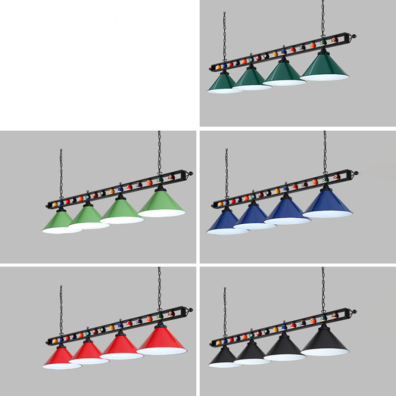 Iron Linear Island Ceiling Light Industrial Country Club Billiard Chandelier with Cone Shade Clearhalo 'Ceiling Lights' 'Island Lights' Lighting' 2466229