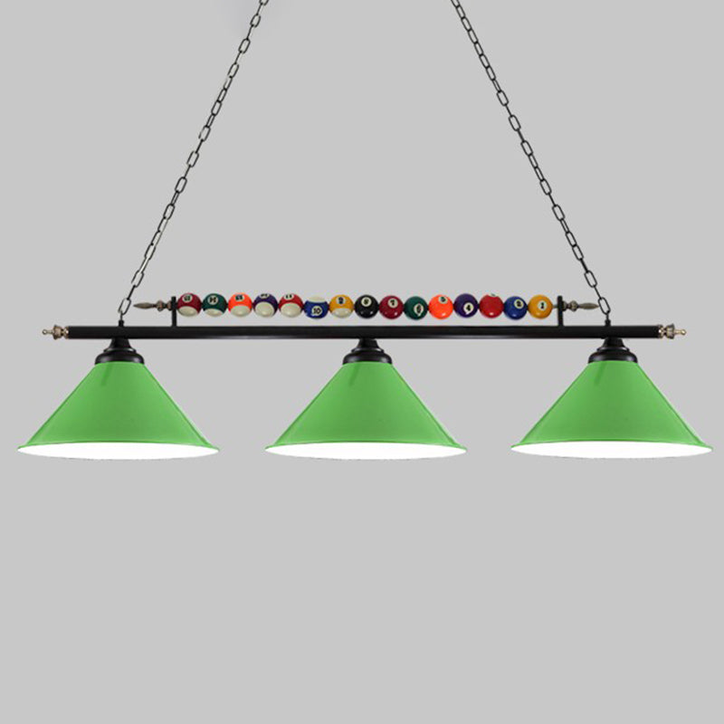Iron Linear Island Ceiling Light Industrial Country Club Billiard Chandelier with Cone Shade 3 Green Straight Clearhalo 'Ceiling Lights' 'Island Lights' Lighting' 2466230