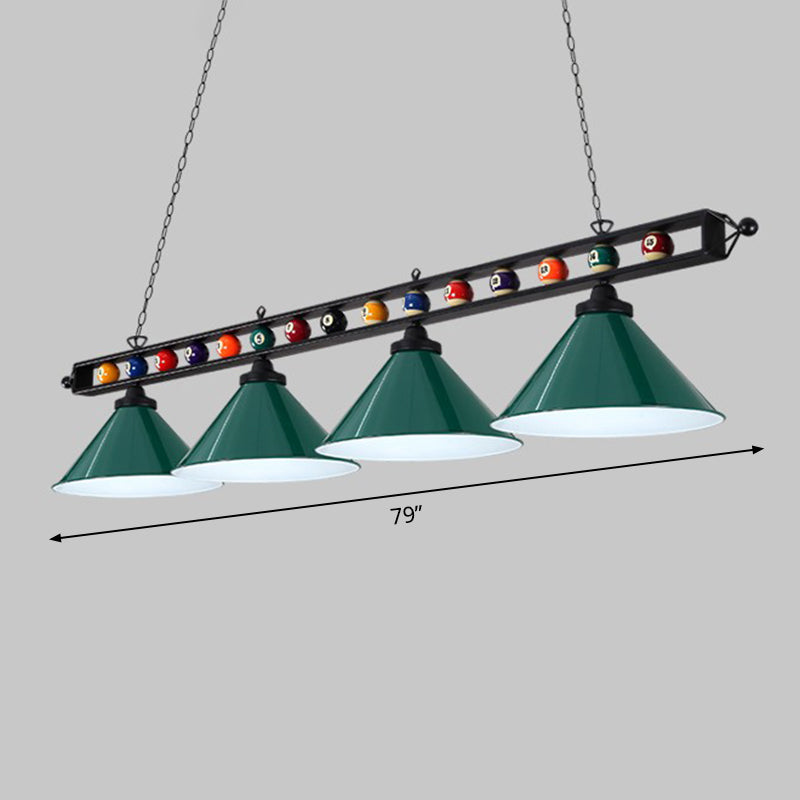 Iron Linear Island Ceiling Light Industrial Country Club Billiard Chandelier with Cone Shade Clearhalo 'Ceiling Lights' 'Island Lights' Lighting' 2466239