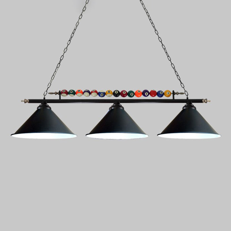 Iron Linear Island Ceiling Light Industrial Country Club Billiard Chandelier with Cone Shade 3 Black Straight Clearhalo 'Ceiling Lights' 'Island Lights' Lighting' 2466240
