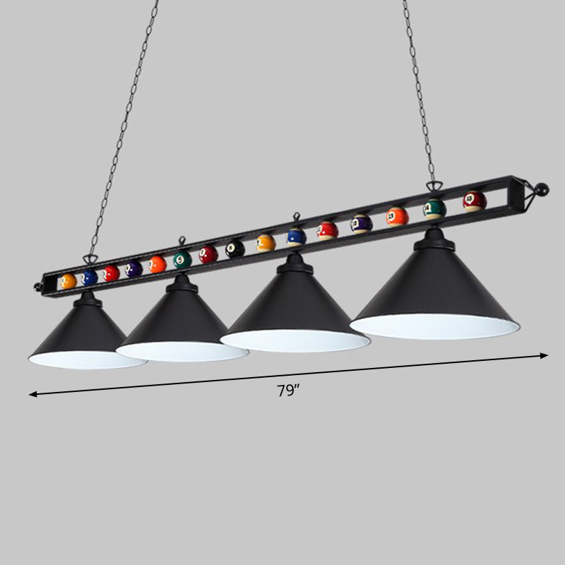 Iron Linear Island Ceiling Light Industrial Country Club Billiard Chandelier with Cone Shade Clearhalo 'Ceiling Lights' 'Island Lights' Lighting' 2466246