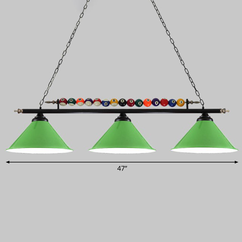 Iron Linear Island Ceiling Light Industrial Country Club Billiard Chandelier with Cone Shade Clearhalo 'Ceiling Lights' 'Island Lights' Lighting' 2466249