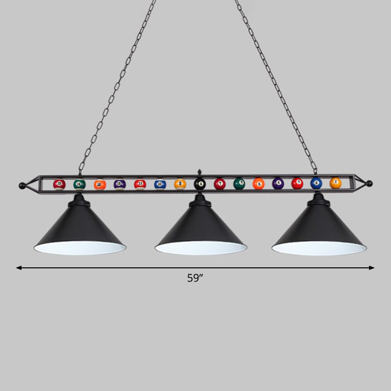 Iron Linear Island Ceiling Light Industrial Country Club Billiard Chandelier with Cone Shade Clearhalo 'Ceiling Lights' 'Island Lights' Lighting' 2466251